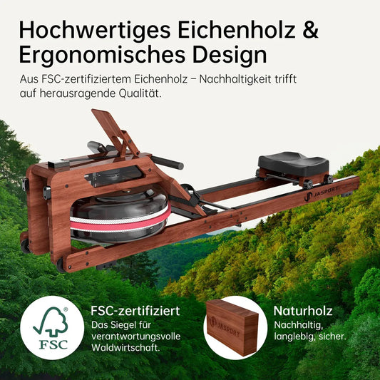 JASPORT R3 Faltbares Rudergerät mit Bluetooth-fähigem LCD-Display, kompatibel mit Kinomap, 28L Wassertank, belastbar bis 150 kg