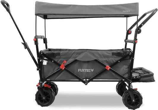 FUXTEC Strand-Bollerwagen Grau FX-CTB800 - mit Dach - bis 75Kg - Offroad-Reifen - Klappbar - Innenraumverlängerung - 2 Sitzplätze- 120cm x 56cm x 98cm Grau