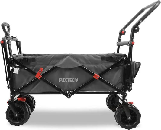 FUXTEC Strand-Bollerwagen Grau FX-CTB800 - mit Dach - bis 75Kg - Offroad-Reifen - Klappbar - Innenraumverlängerung - 2 Sitzplätze- 120cm x 56cm x 98cm Grau