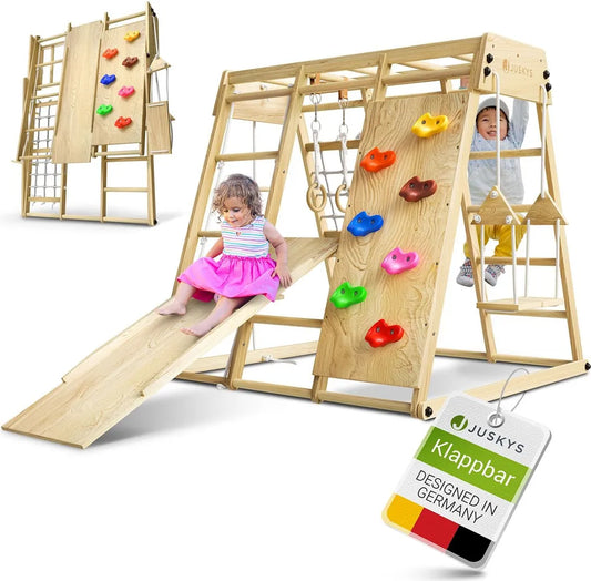 Juskys Maxi Klettergerüst für Kinder - Rutsche, Kletterwand & Schaukel - Natur