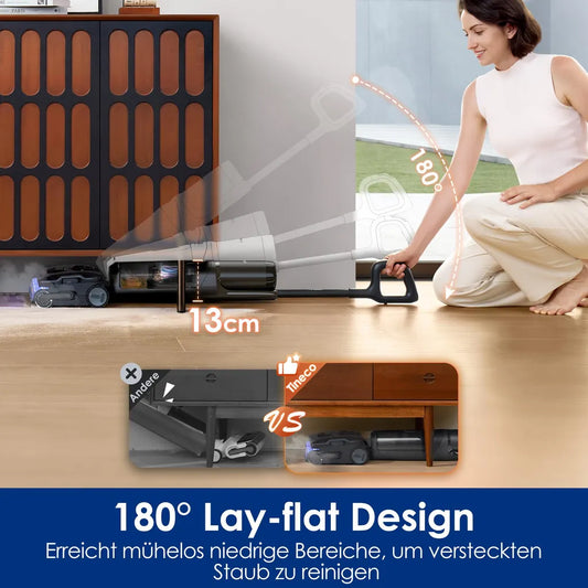 Tineco FLOOR ONE S7 Stretch Steam Nass-Trockensauger 160 °C HyperSteam 80 Min Laufzeit Anti-Tangle SilentDry 3-seitige Kantenreinigung 2A-Schnelllade